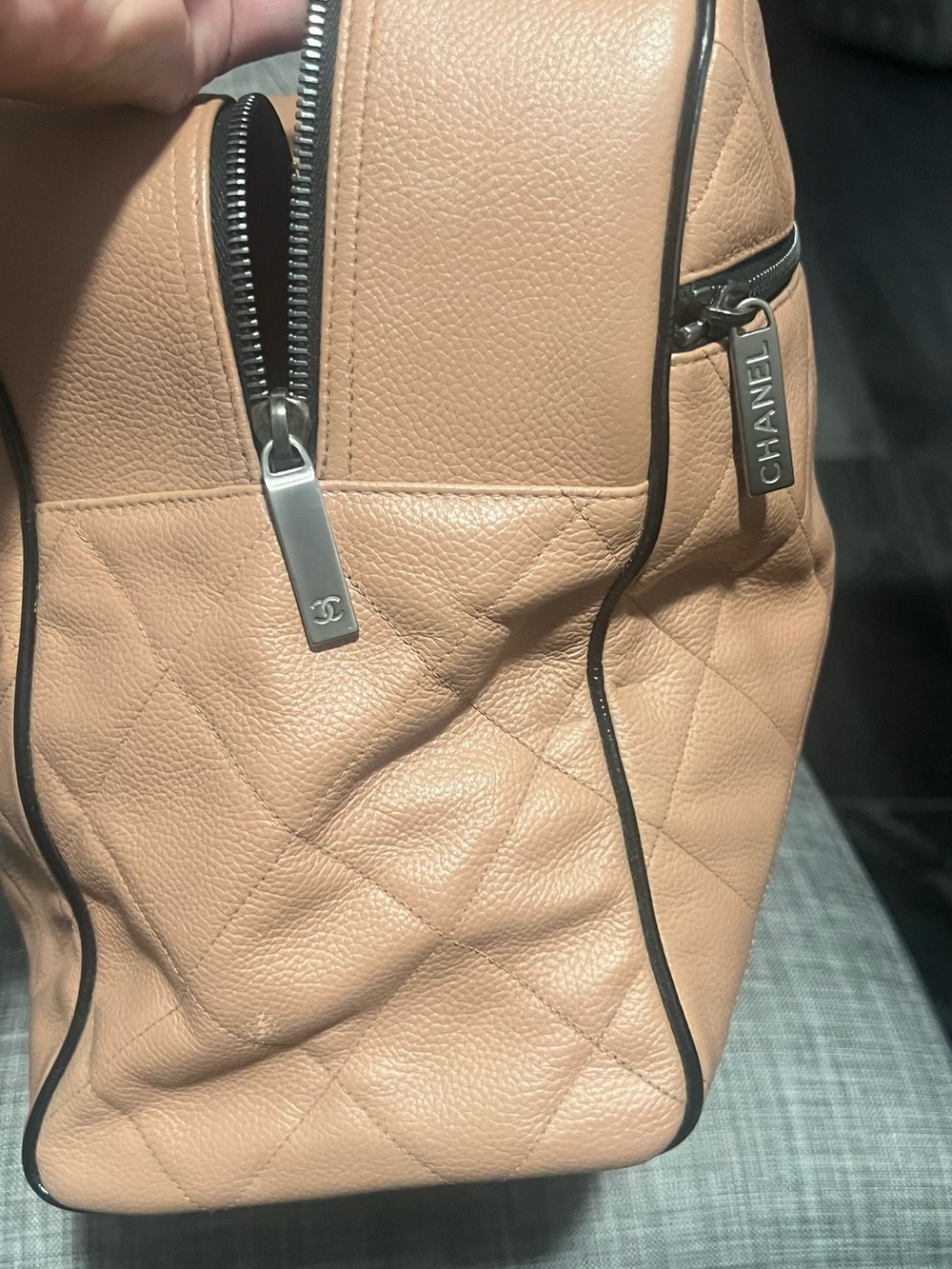 CHANEL Quilted Peach Leather Duffel with Black Handles - Picture 8 of 12